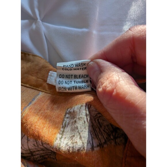 Feratelli Jacket Blouse Womens M Gold Blue Graphic Art to Wear Lagenlook Hi Low - Picture 10 of 13